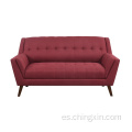 Sala de estar Sofá de ocio de tela roja de dos asientos con patas de madera maciza